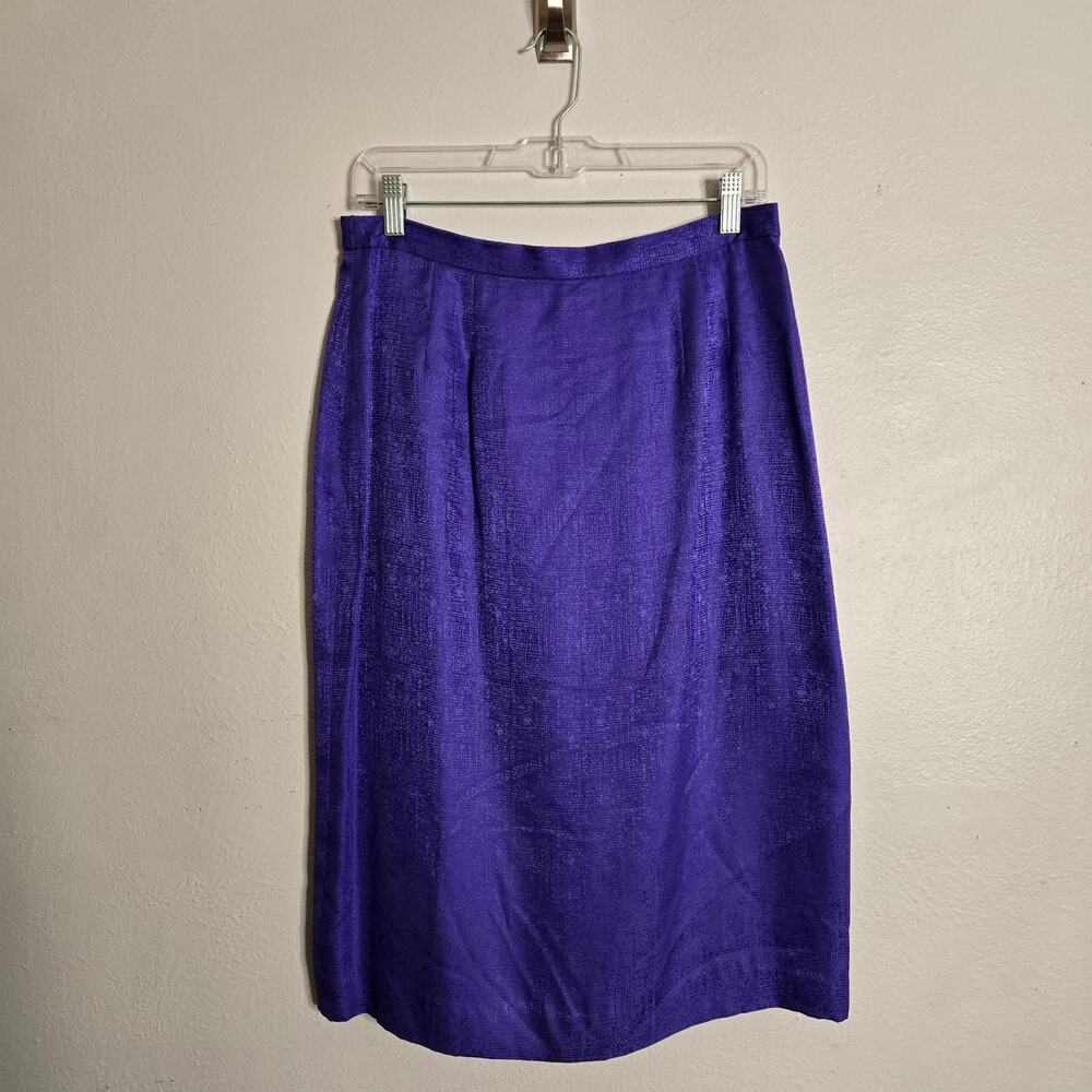 Old Money Vintage Silk Pencil Skirt Size 12 Petite Blue Careerwear Going Out